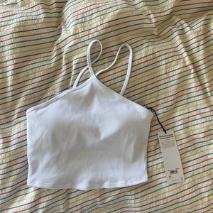 White alo goddess ribbed cross crop top size medium NWT